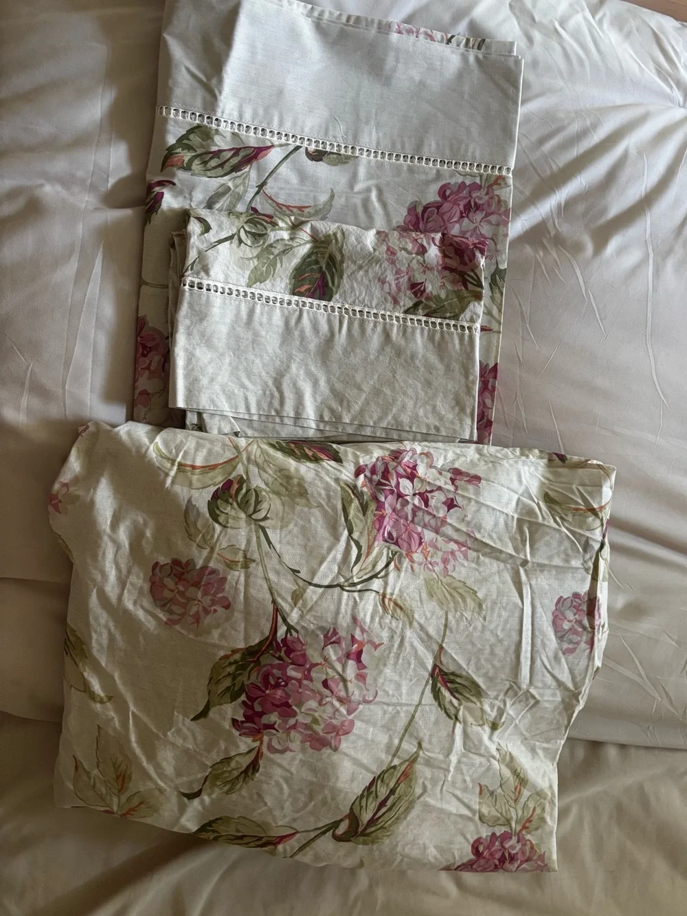 Vintage Laura Ashley Pink Hydrangea Twin Sheet Set